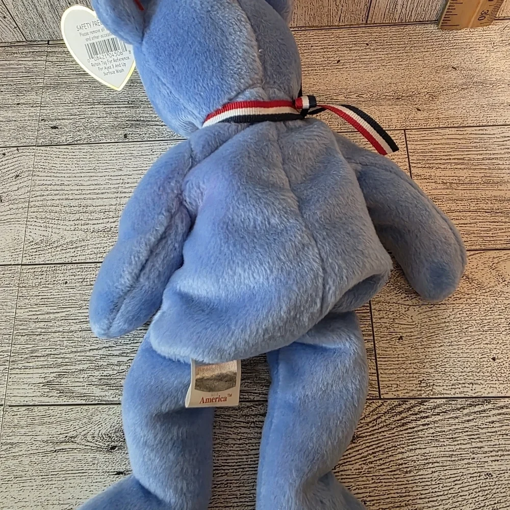 Ty America Light Blue Plush Bear with Flag Patch
